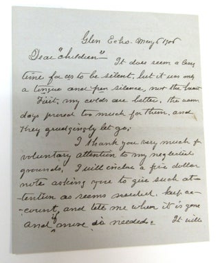 Item #1063 ALS initialed C.B. written from Barton's Home Glen Echo, May 6, 1906. Clara Barton