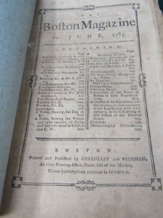 Four Issues of the Boston Magazine, 1785-86