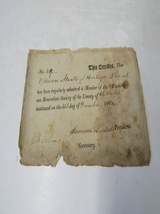 Burlington VT Washingtonian Benevolent Society Membership 1810