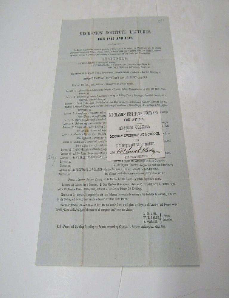 Item #1804 Circular Letter Advertising Mechanic Institute Lectures of the Year 1847-8