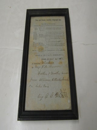 Telegram from A.G. White to Mrs. P.H. Thomas dated August 21, 1852, stating "Father and...