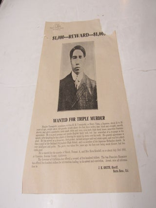 Item #2384 $1,000 Reward $1,000 Wanted For Triple Murder Signed in type J.K. Smith, Sheriff,...