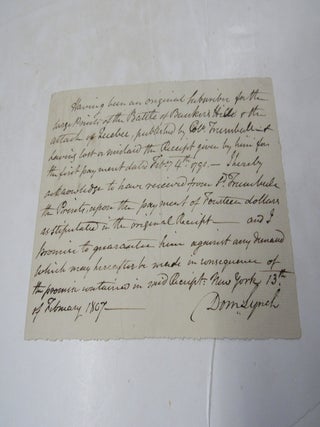 Item #2478 1807 John Trumbull Receipt & Signed by Dom Lynch