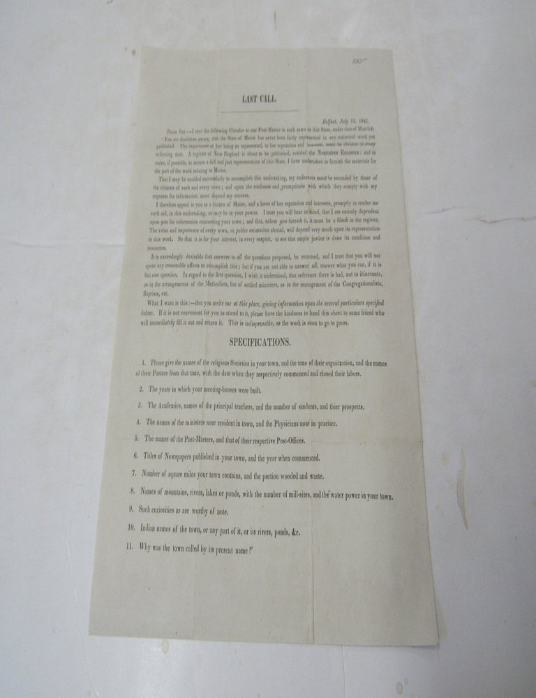 Item #2480 Belfast Maine Printed Circular Post Offices