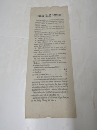 Henry Ward Beecher Broadsheet Lecture Religious Service St. Paul Minnetoda