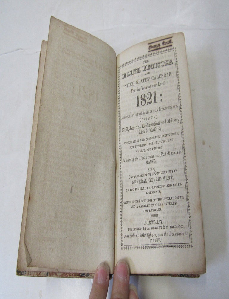 Item #2734 The Maine Register And United States Calendar For The Year Of Our Lord 1821
