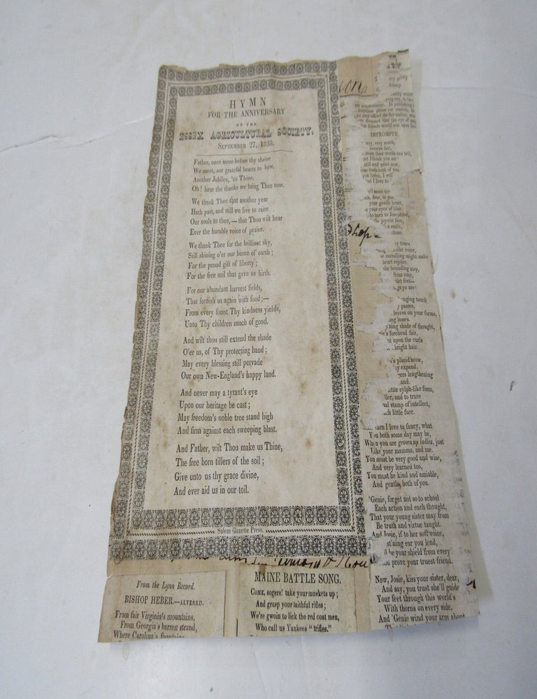 Item #2736 Hymn For The Anniversary Of The Essex Agricultural Society September 27, 1838