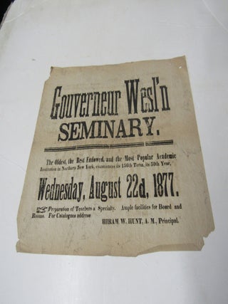 Gouverneur Wesl'n Seminary August 22, 1877 Broadside