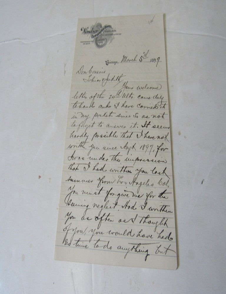 Item #3078 Letter from S.B. Bowman, Dated Chicago, March 5th, 1899 to his cousins Tobias and Judith