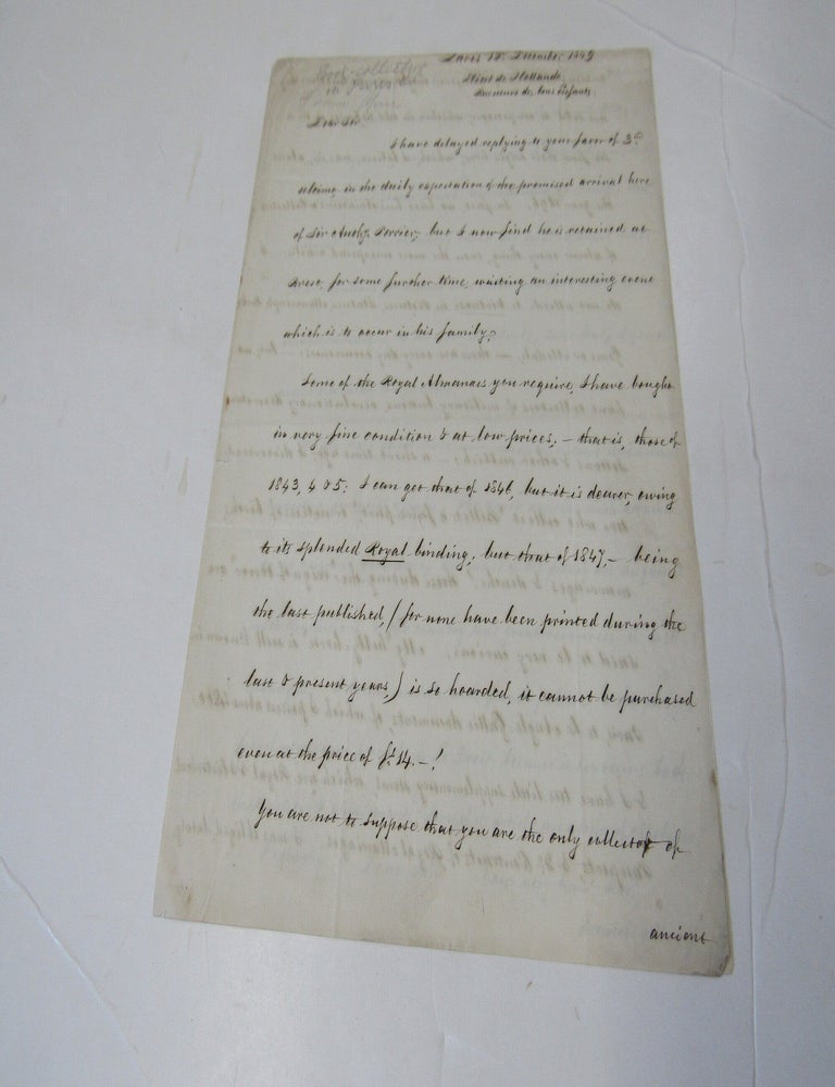 Item #3086 3 Page Letter Francis Moore RE: Royal Almanacks/Anglo Gallic Documents
