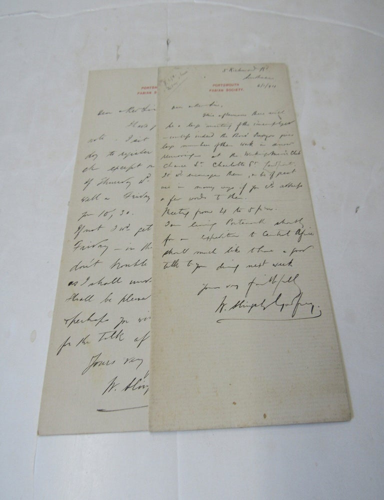 Item #3226 Two letters from W. Shipley Godfrey? to unknown person in Portsmouth (England)