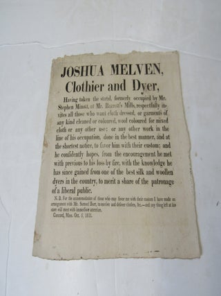 Joshua Melvin Clothier and Dyer Broadside
