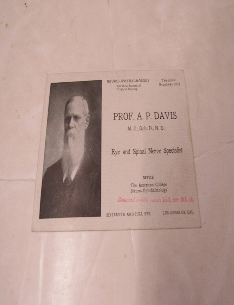 Item #3491 Trade Card Prof. A.P. Davis Eye and Spinal Specialist-Neuro-ophthalmology