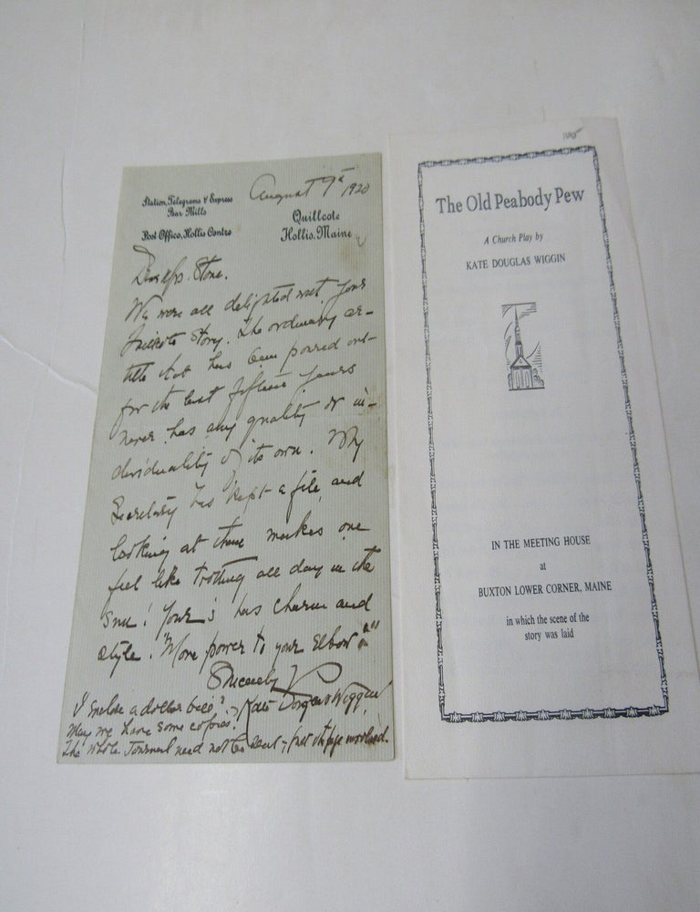 Item #3611 One Page Letter From Kate Douglas Wiggin, 1920