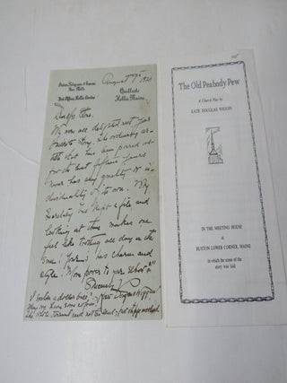 One Page Letter From Kate Douglas Wiggin, 1920