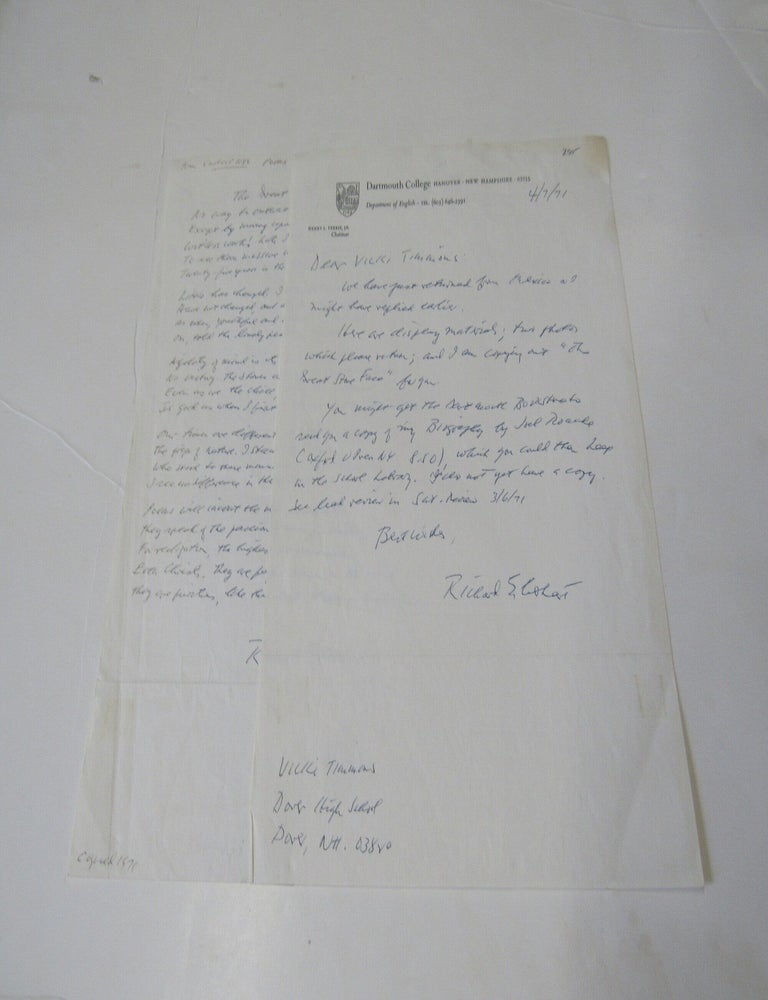 Item #3612 Manuscript Letter Richard Eberhart on Dartmouth Stationary