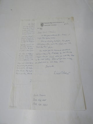 Manuscript Letter Richard Eberhart on Dartmouth Stationary