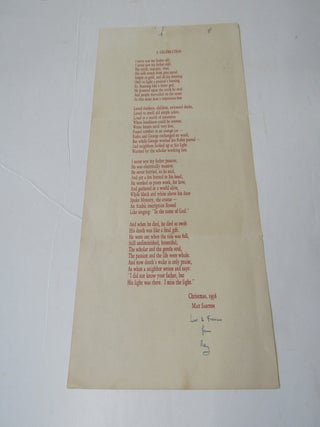 May Sarton Signed Christmas Broadside Poem 1956