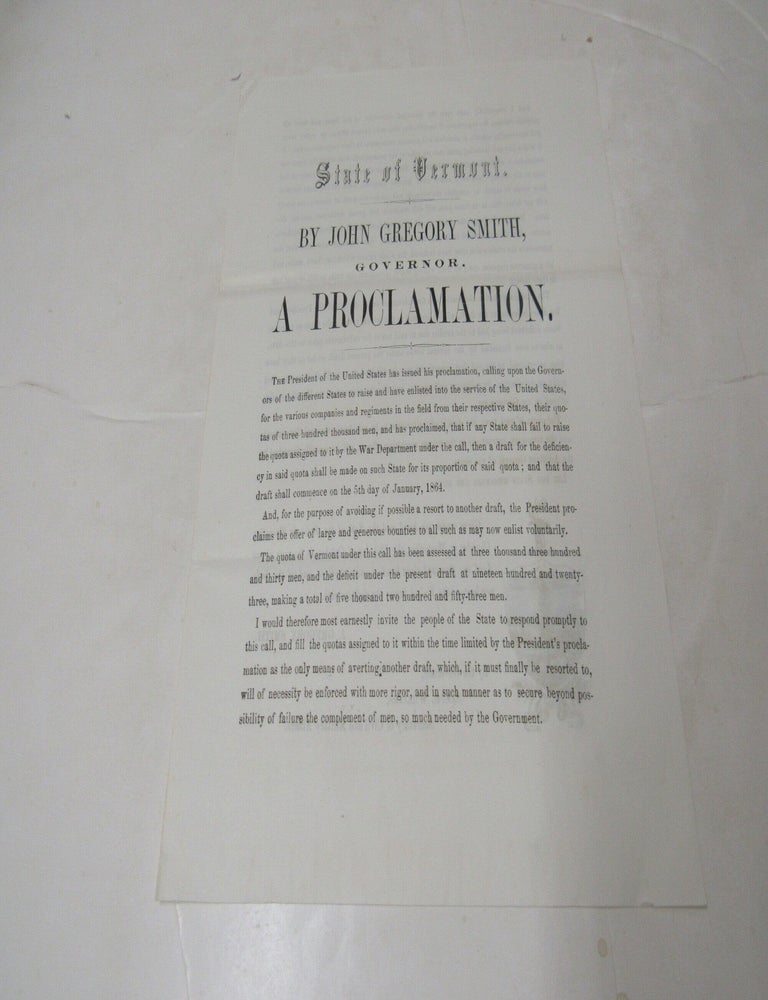 Item #3630 State of Vermont By John Gregory Smith Governor. A Proclamation