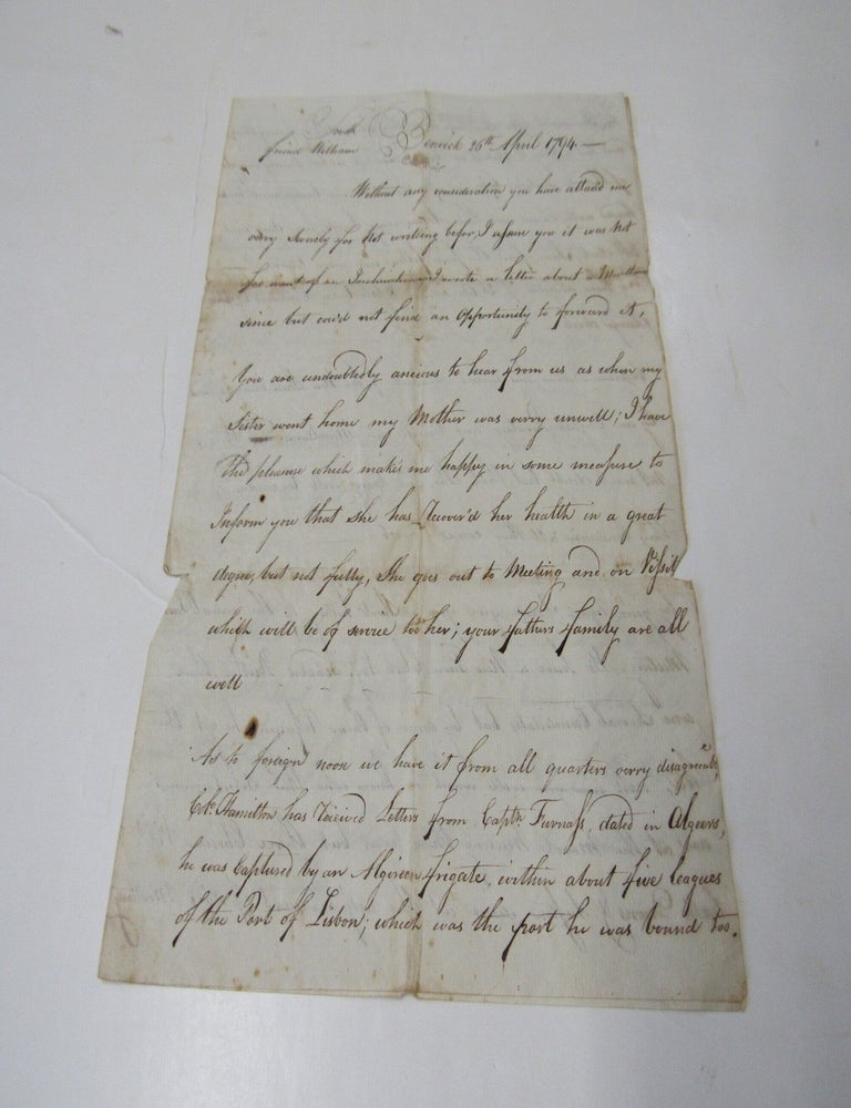Item #3669 1794 Letter on Barbary Pirates
