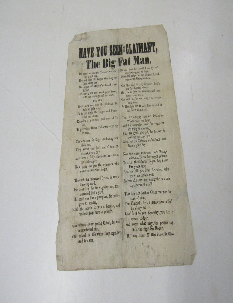 Item #3693 Have You Seen the Claimant, The Big Fat Man Broadside