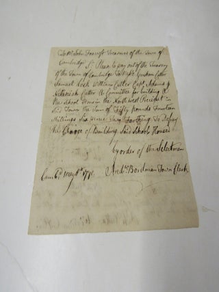 Manuscript Receipt Building Arlington MA First School 1770 John Foxcroft