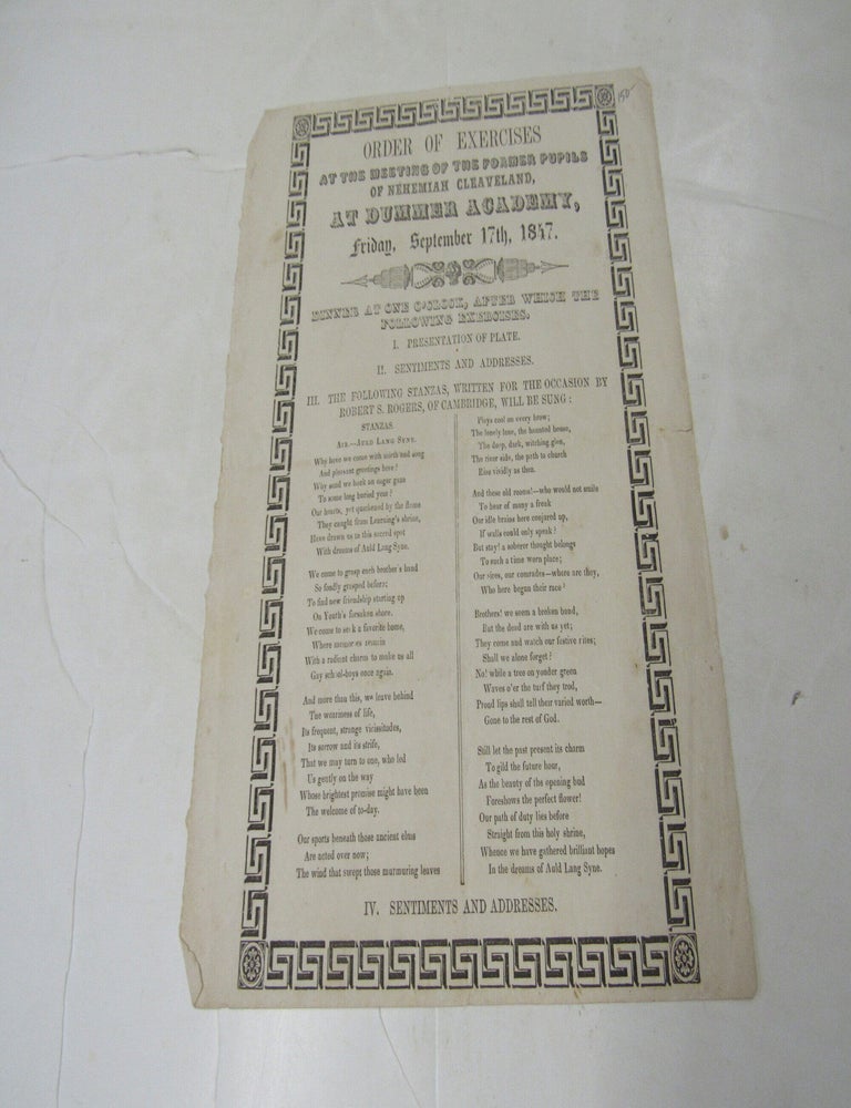 Item #3767 Order of Exercises at the Meeting of the Former Pupils of Nehemiah Cleveland, Drummer Academy, 1847