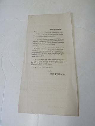 Circular Letter, Boston, Jan. 21, 1828, Boston Athenaeum, regarding early rules for borrowing books