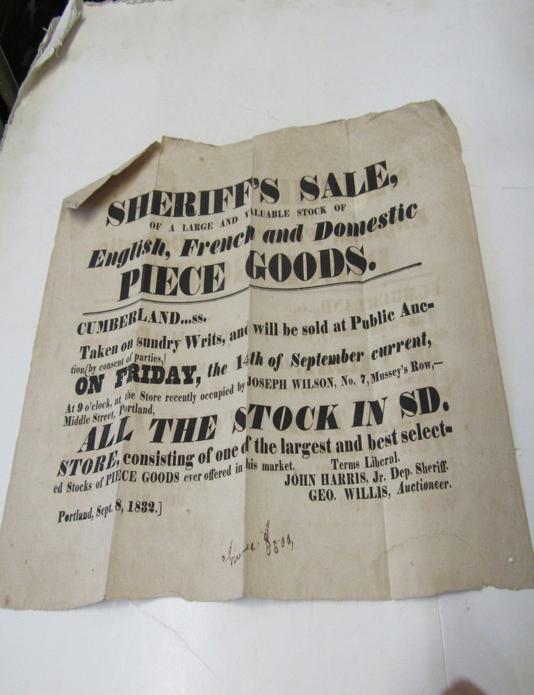 Item #3831 Portland, Maine Sheriff's Sale Broadside English- French- Domestic Goods 1832