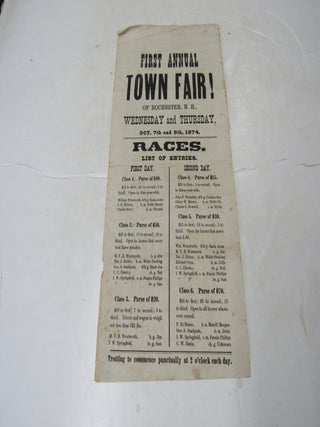 Broadside, First Town Fair and Horse Races; Rochester, N.H. 1874