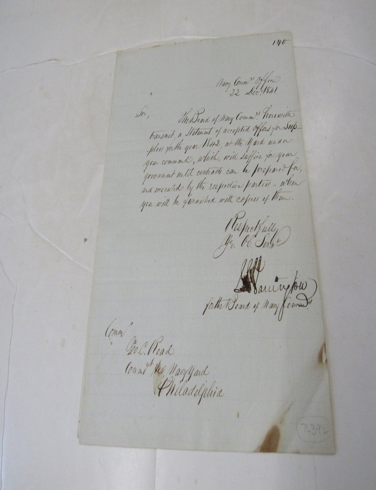 Item #3964 Annual Supplies for the Philadelphia Navy Yard, 1842