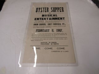Item #3981 Oyster Supper and Musical Entertainment East Fairfield, VT Feb. 8, 1907