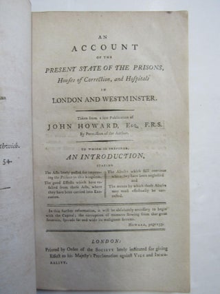 An account of the present state of the prisons, houses of correction, and hospitals in London and. John Howard.