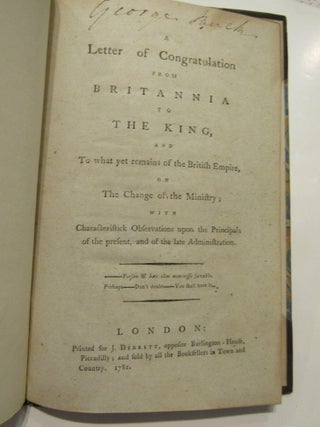 Item #652 A Letter of Congratulation from Britannia to The King, and to What Yet Remains of the...