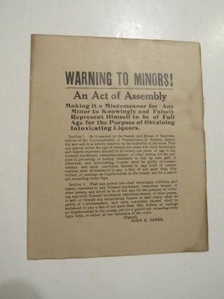 Item #780 Warning to Minors! An Act of Assembly Making it a Misdemeanor for any Minor to...
