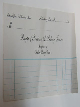 Bought of Prudence A. Stickney, trustee Manufactures of Shaker Fancy Goods. Prudence Stickney.