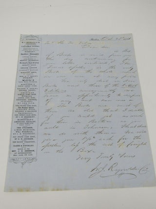 Item #924 Letterhead and letter from E.J. Reynolds & Co. Publishers, Dated Oct. 23rd, 1851. W. J....